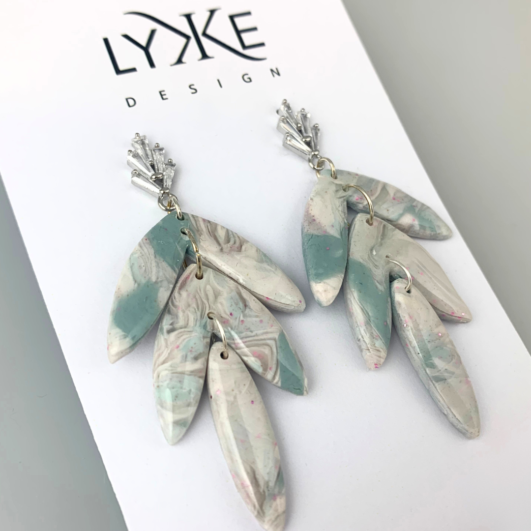 Sølvfargede øredobber med tre deler Lys turkis/sølv