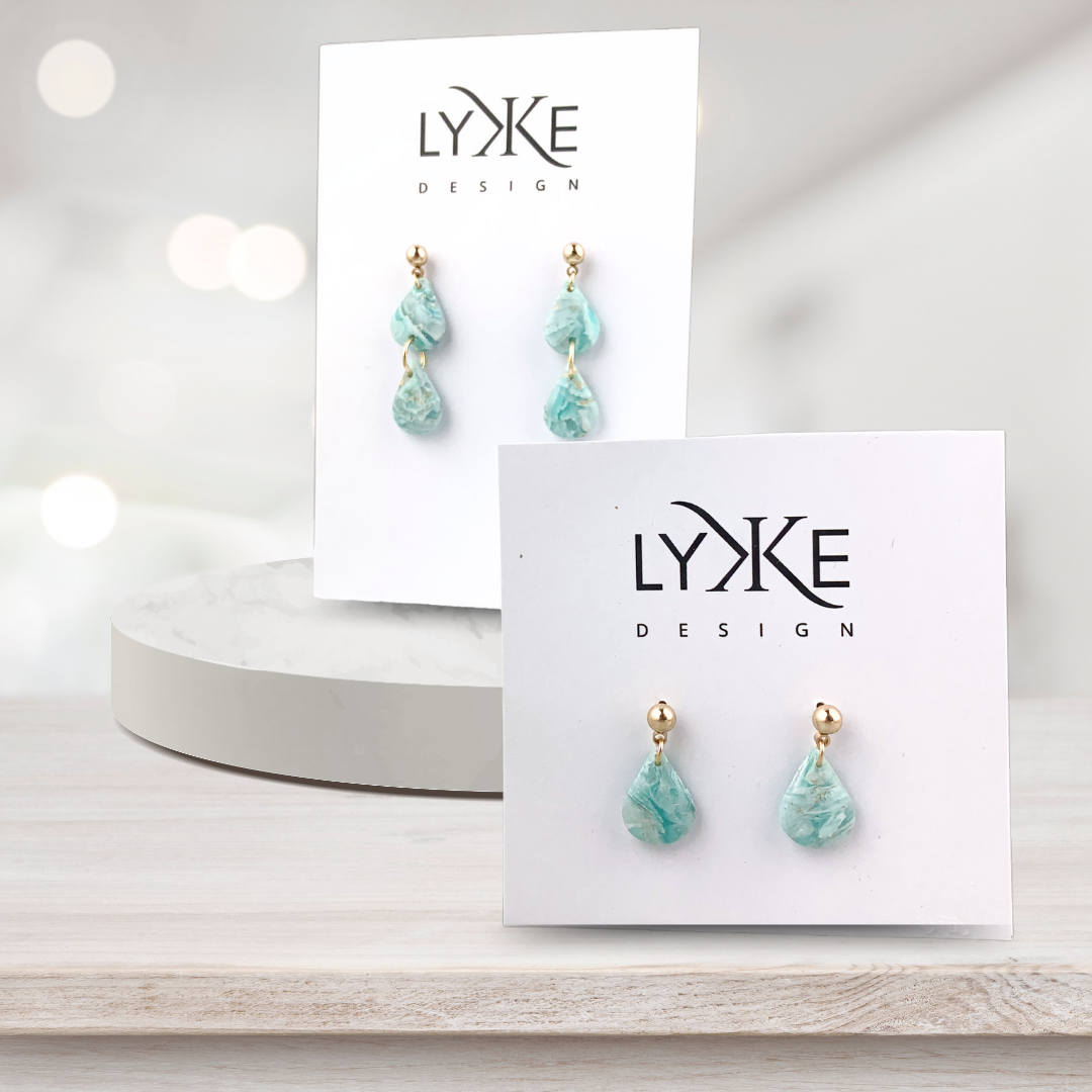 Gullfargede øredobber med to dråper Turkis marmor/gull