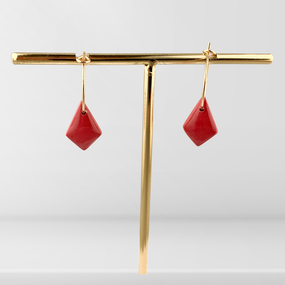 Gullfargede øreringer med kvadratisk form Rød/gull
