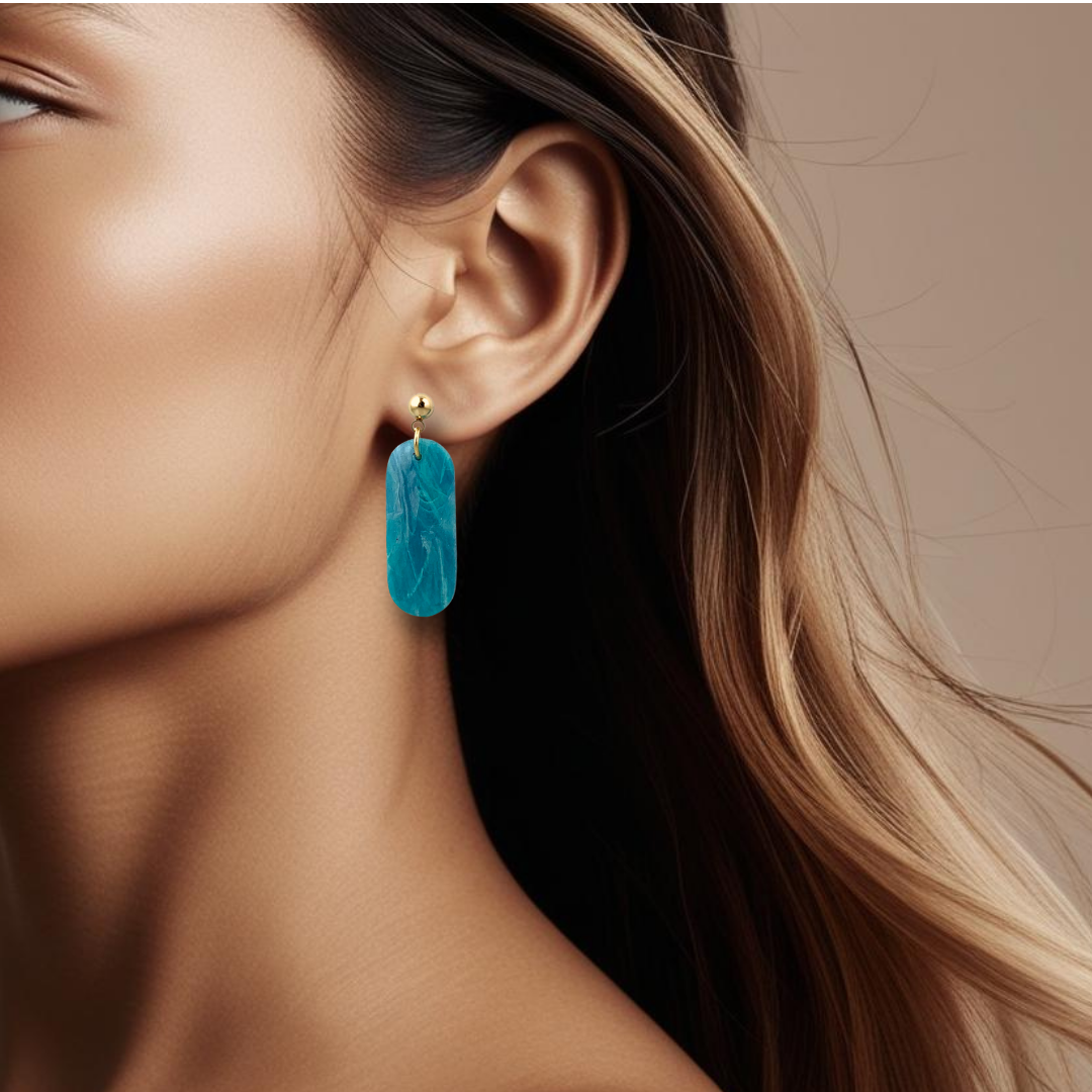 Gullfargede øredobber med oval form Turkis/gull