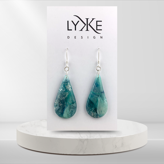 Sølvfargede øredobber stor dråpe Sjøblå/sølv