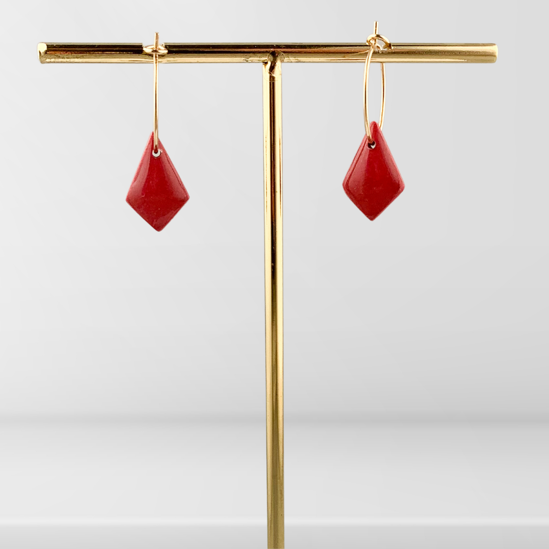 Gullfargede øreringer med kvadratisk form Rød/gull